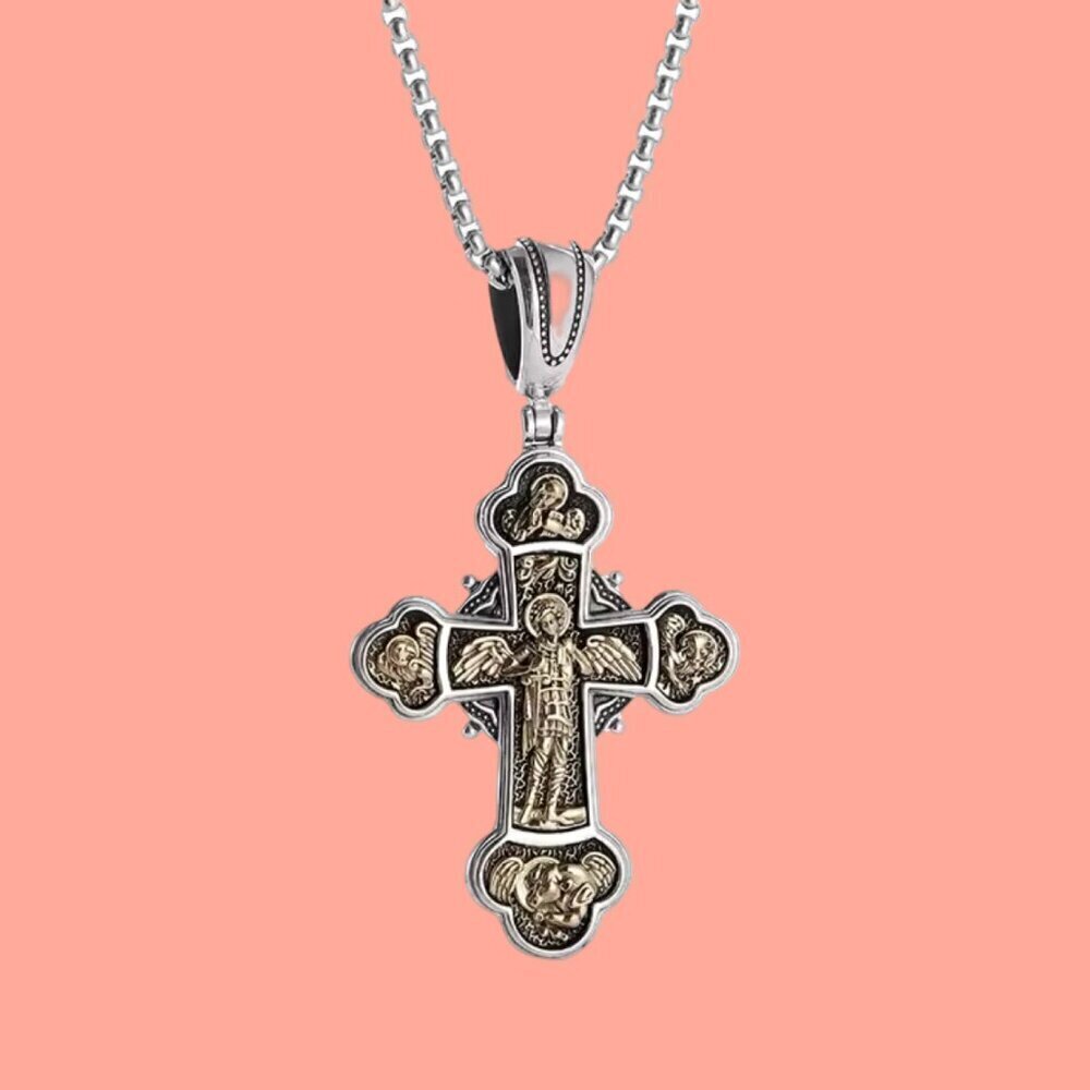 TwoTone Catholic Cross Heavy Pendant and Necklace #1434 - Picture 6 of 8